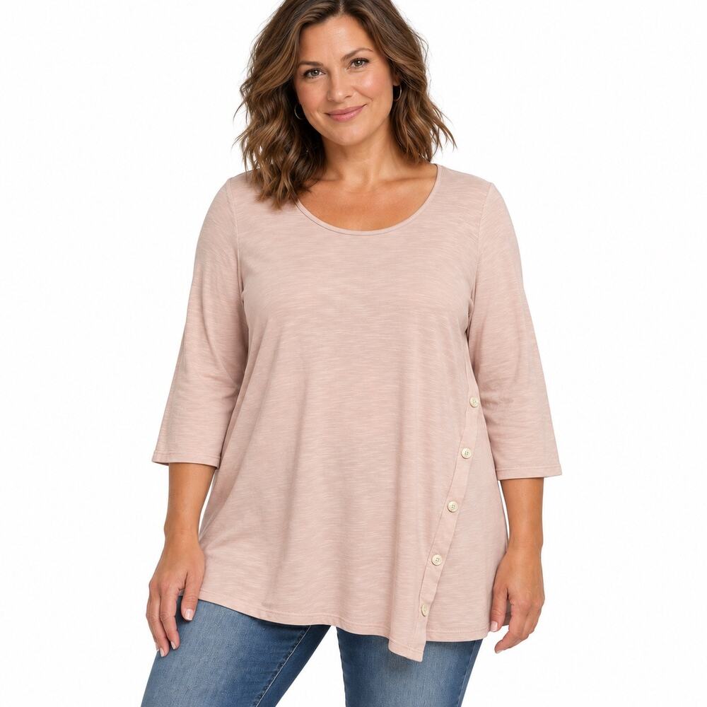 Purejill Asymmetric Button Tunic Pink XL Contemporary Casual Modern Easywear